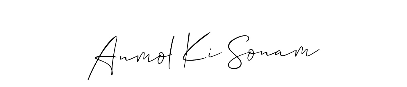 Also You can easily find your signature by using the search form. We will create Anmol Ki Sonam name handwritten signature images for you free of cost using Allison_Script sign style. Anmol Ki Sonam signature style 2 images and pictures png