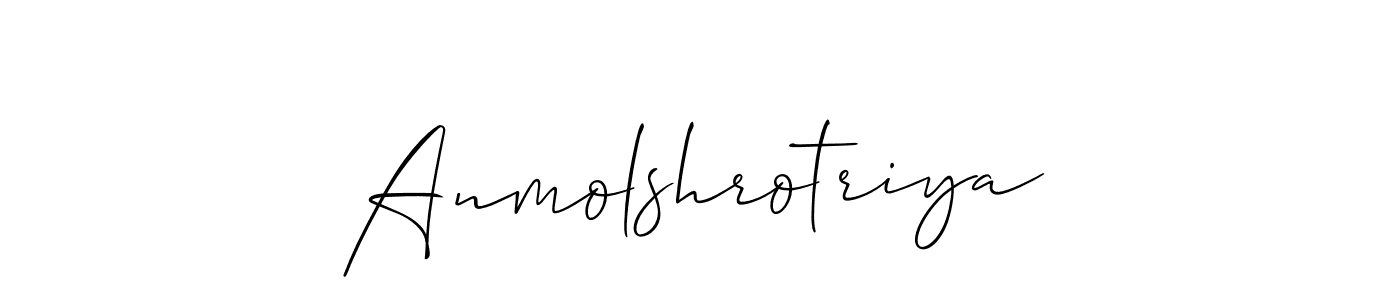 Make a short Anmolshrotriya signature style. Manage your documents anywhere anytime using Allison_Script. Create and add eSignatures, submit forms, share and send files easily. Anmolshrotriya signature style 2 images and pictures png