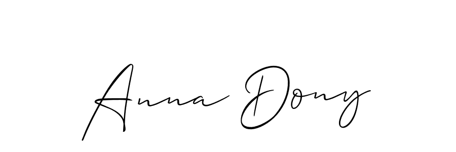 The best way (Allison_Script) to make a short signature is to pick only two or three words in your name. The name Anna Dony include a total of six letters. For converting this name. Anna Dony signature style 2 images and pictures png