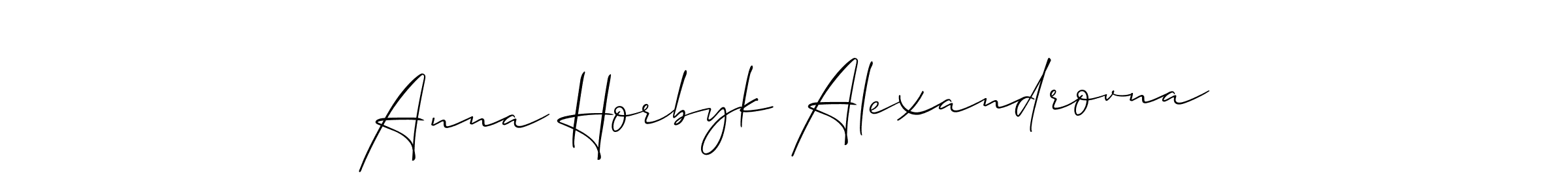 Make a short Anna Horbyk Alexandrovna signature style. Manage your documents anywhere anytime using Allison_Script. Create and add eSignatures, submit forms, share and send files easily. Anna Horbyk Alexandrovna signature style 2 images and pictures png