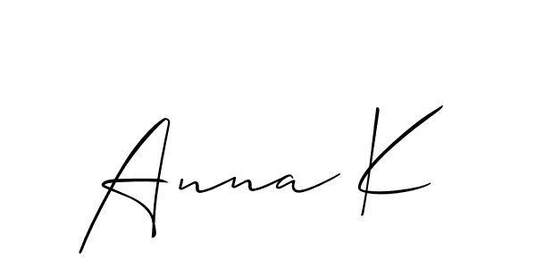 Create a beautiful signature design for name Anna K. With this signature (Allison_Script) fonts, you can make a handwritten signature for free. Anna K signature style 2 images and pictures png