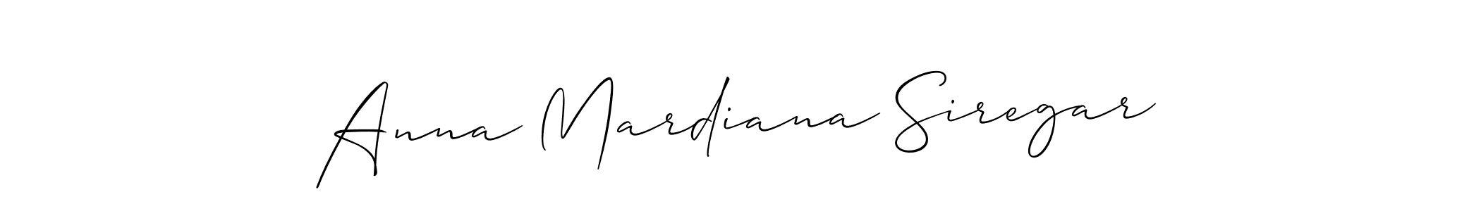 The best way (Allison_Script) to make a short signature is to pick only two or three words in your name. The name Anna Mardiana Siregar include a total of six letters. For converting this name. Anna Mardiana Siregar signature style 2 images and pictures png