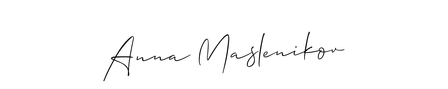 You should practise on your own different ways (Allison_Script) to write your name (Anna Maslenikov) in signature. don't let someone else do it for you. Anna Maslenikov signature style 2 images and pictures png