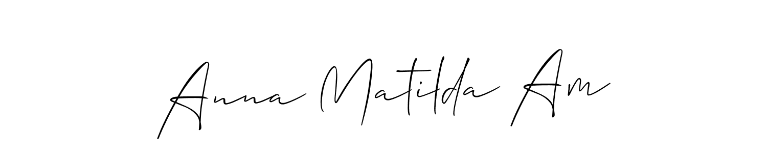 The best way (Allison_Script) to make a short signature is to pick only two or three words in your name. The name Anna Matilda Am include a total of six letters. For converting this name. Anna Matilda Am signature style 2 images and pictures png