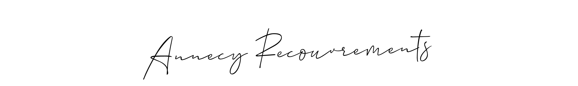 Create a beautiful signature design for name Annecy Recouvrements. With this signature (Allison_Script) fonts, you can make a handwritten signature for free. Annecy Recouvrements signature style 2 images and pictures png