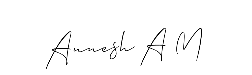 You should practise on your own different ways (Allison_Script) to write your name (Annesh A M) in signature. don't let someone else do it for you. Annesh A M signature style 2 images and pictures png