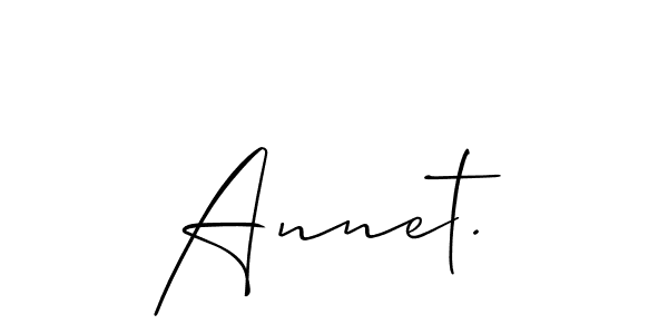 The best way (Allison_Script) to make a short signature is to pick only two or three words in your name. The name Annet. include a total of six letters. For converting this name. Annet. signature style 2 images and pictures png