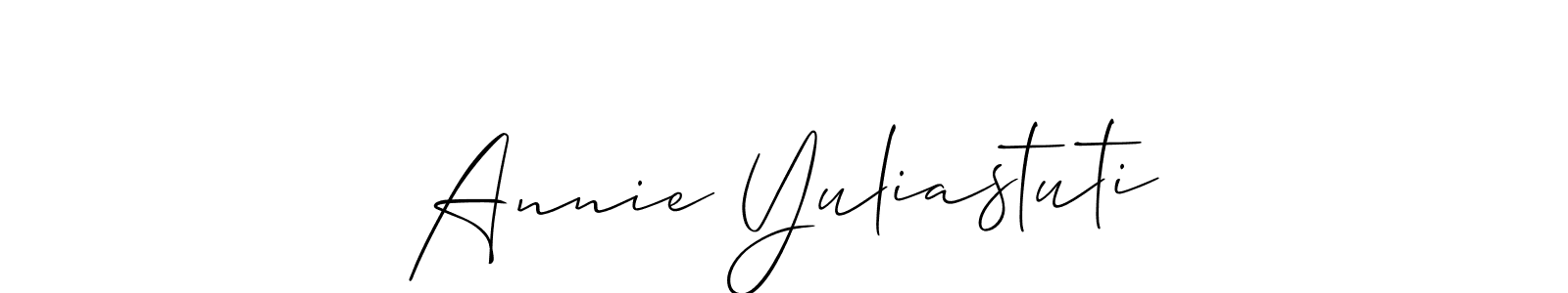 The best way (Allison_Script) to make a short signature is to pick only two or three words in your name. The name Annie Yuliastuti include a total of six letters. For converting this name. Annie Yuliastuti signature style 2 images and pictures png