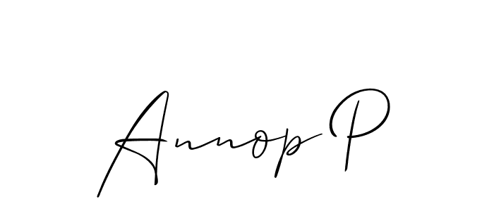 The best way (Allison_Script) to make a short signature is to pick only two or three words in your name. The name Annop P include a total of six letters. For converting this name. Annop P signature style 2 images and pictures png