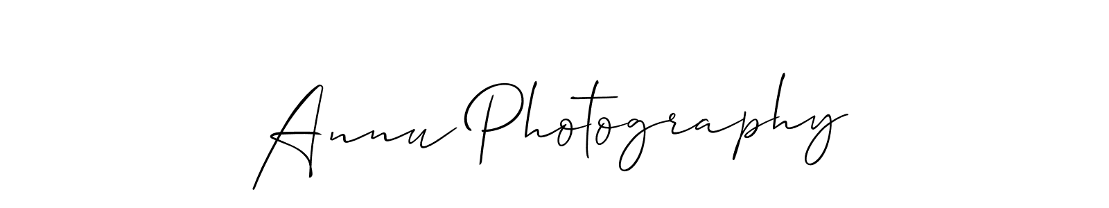 Allison_Script is a professional signature style that is perfect for those who want to add a touch of class to their signature. It is also a great choice for those who want to make their signature more unique. Get Annu Photography name to fancy signature for free. Annu Photography signature style 2 images and pictures png