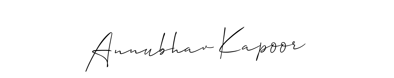 Create a beautiful signature design for name Annubhav Kapoor. With this signature (Allison_Script) fonts, you can make a handwritten signature for free. Annubhav Kapoor signature style 2 images and pictures png