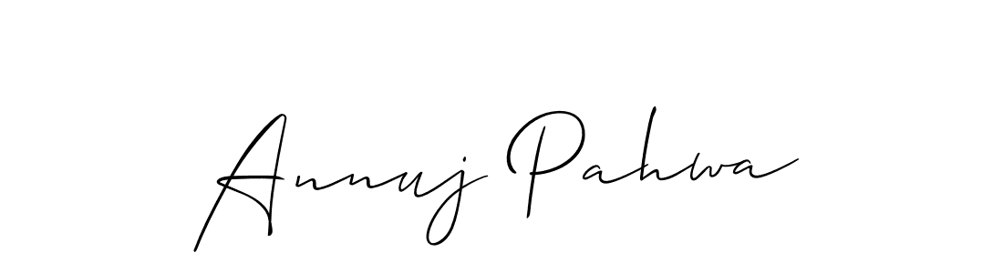 Allison_Script is a professional signature style that is perfect for those who want to add a touch of class to their signature. It is also a great choice for those who want to make their signature more unique. Get Annuj Pahwa name to fancy signature for free. Annuj Pahwa signature style 2 images and pictures png