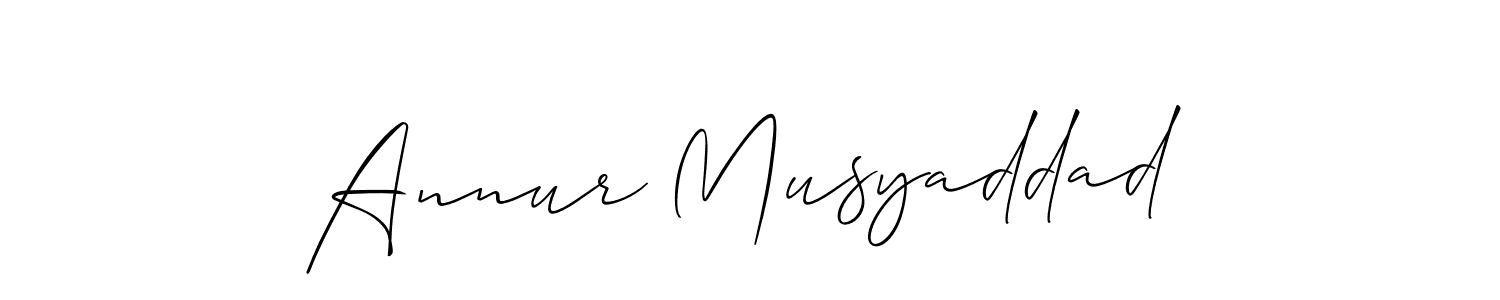 Allison_Script is a professional signature style that is perfect for those who want to add a touch of class to their signature. It is also a great choice for those who want to make their signature more unique. Get Annur Musyaddad name to fancy signature for free. Annur Musyaddad signature style 2 images and pictures png