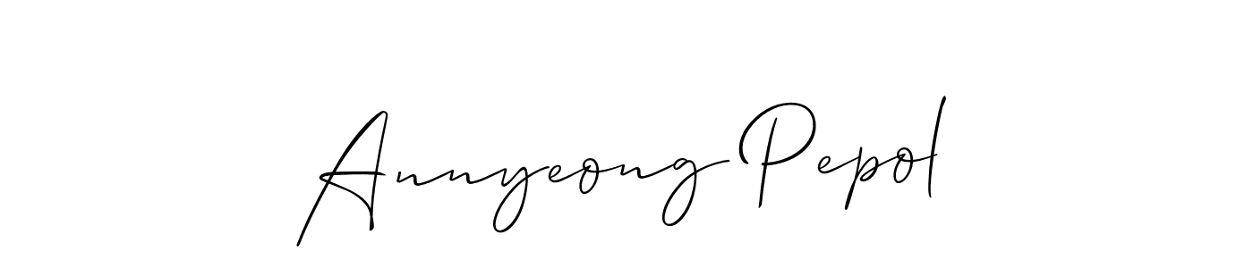 Use a signature maker to create a handwritten signature online. With this signature software, you can design (Allison_Script) your own signature for name Annyeong Pepol. Annyeong Pepol signature style 2 images and pictures png