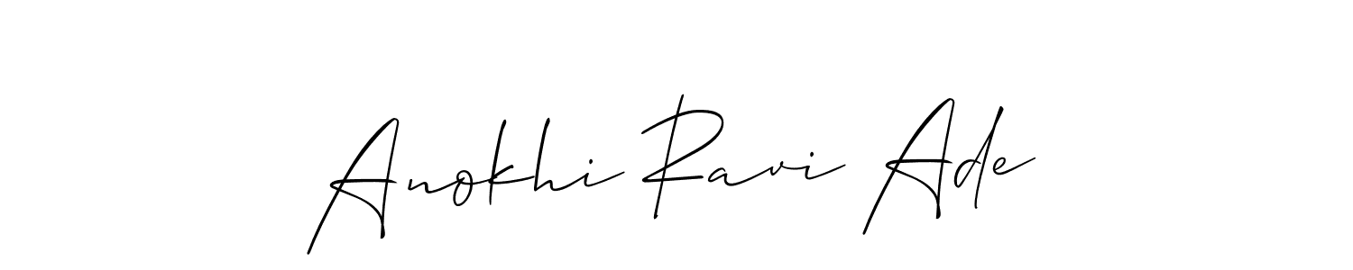 The best way (Allison_Script) to make a short signature is to pick only two or three words in your name. The name Anokhi Ravi Ade include a total of six letters. For converting this name. Anokhi Ravi Ade signature style 2 images and pictures png