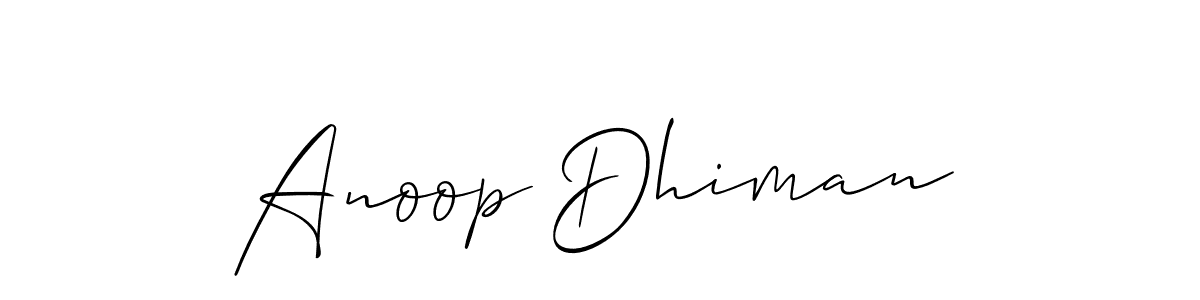 Allison_Script is a professional signature style that is perfect for those who want to add a touch of class to their signature. It is also a great choice for those who want to make their signature more unique. Get Anoop Dhiman name to fancy signature for free. Anoop Dhiman signature style 2 images and pictures png