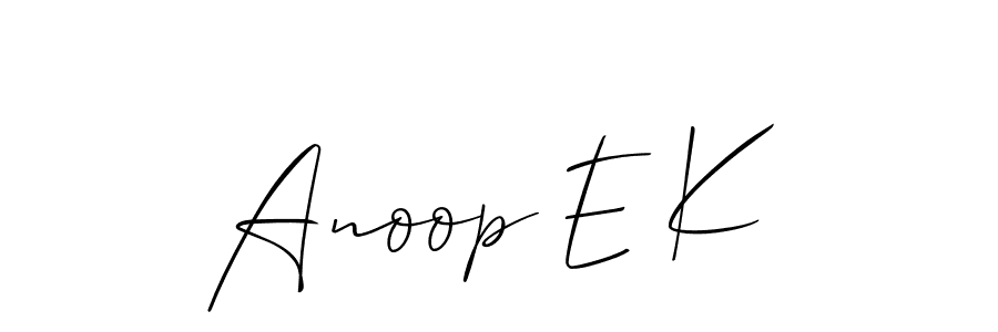 The best way (Allison_Script) to make a short signature is to pick only two or three words in your name. The name Anoop E K include a total of six letters. For converting this name. Anoop E K signature style 2 images and pictures png