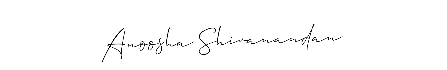 You should practise on your own different ways (Allison_Script) to write your name (Anoosha Shivanandan) in signature. don't let someone else do it for you. Anoosha Shivanandan signature style 2 images and pictures png