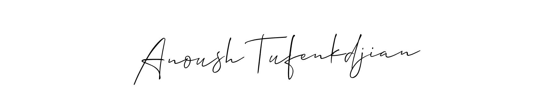 Also You can easily find your signature by using the search form. We will create Anoush Tufenkdjian name handwritten signature images for you free of cost using Allison_Script sign style. Anoush Tufenkdjian signature style 2 images and pictures png