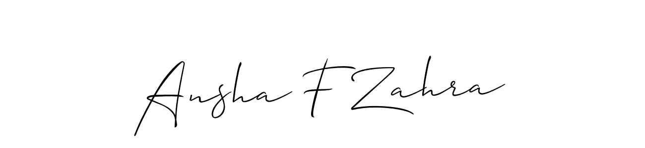 Make a short Ansha F Zahra signature style. Manage your documents anywhere anytime using Allison_Script. Create and add eSignatures, submit forms, share and send files easily. Ansha F Zahra signature style 2 images and pictures png