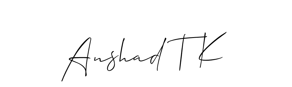 Allison_Script is a professional signature style that is perfect for those who want to add a touch of class to their signature. It is also a great choice for those who want to make their signature more unique. Get Anshad T K name to fancy signature for free. Anshad T K signature style 2 images and pictures png