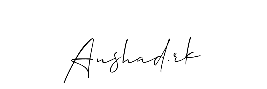 How to make Anshad.rk name signature. Use Allison_Script style for creating short signs online. This is the latest handwritten sign. Anshad.rk signature style 2 images and pictures png