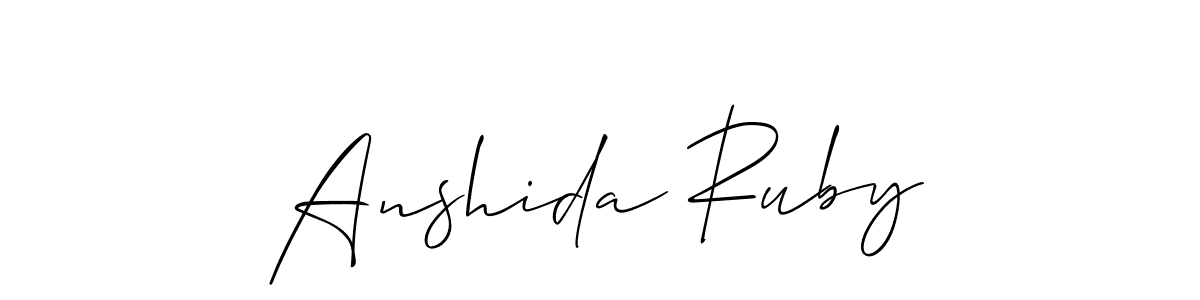The best way (Allison_Script) to make a short signature is to pick only two or three words in your name. The name Anshida Ruby include a total of six letters. For converting this name. Anshida Ruby signature style 2 images and pictures png