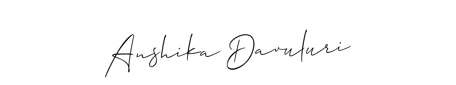 How to make Anshika Davuluri name signature. Use Allison_Script style for creating short signs online. This is the latest handwritten sign. Anshika Davuluri signature style 2 images and pictures png