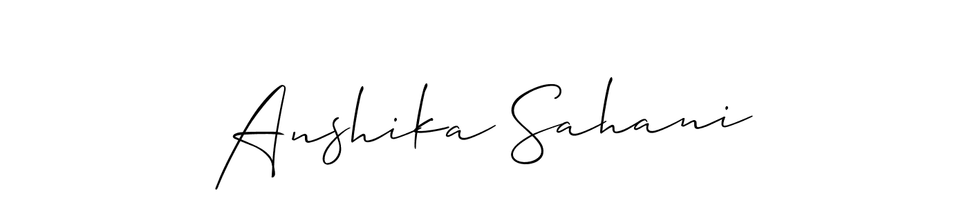 Allison_Script is a professional signature style that is perfect for those who want to add a touch of class to their signature. It is also a great choice for those who want to make their signature more unique. Get Anshika Sahani name to fancy signature for free. Anshika Sahani signature style 2 images and pictures png
