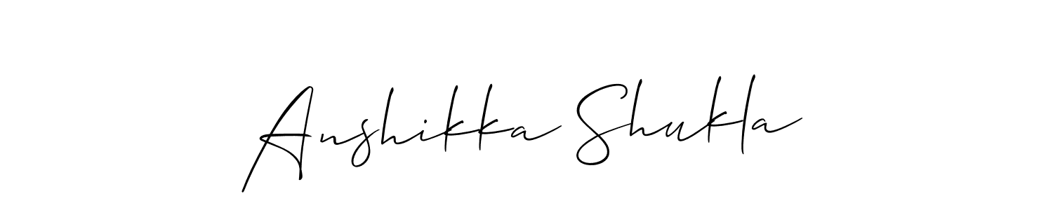 The best way (Allison_Script) to make a short signature is to pick only two or three words in your name. The name Anshikka Shukla include a total of six letters. For converting this name. Anshikka Shukla signature style 2 images and pictures png