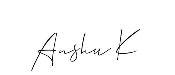 Also we have Anshu K name is the best signature style. Create professional handwritten signature collection using Allison_Script autograph style. Anshu K signature style 2 images and pictures png