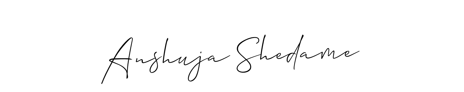 Allison_Script is a professional signature style that is perfect for those who want to add a touch of class to their signature. It is also a great choice for those who want to make their signature more unique. Get Anshuja Shedame name to fancy signature for free. Anshuja Shedame signature style 2 images and pictures png