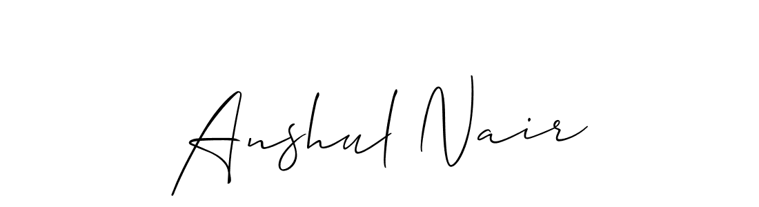 This is the best signature style for the Anshul Nair name. Also you like these signature font (Allison_Script). Mix name signature. Anshul Nair signature style 2 images and pictures png