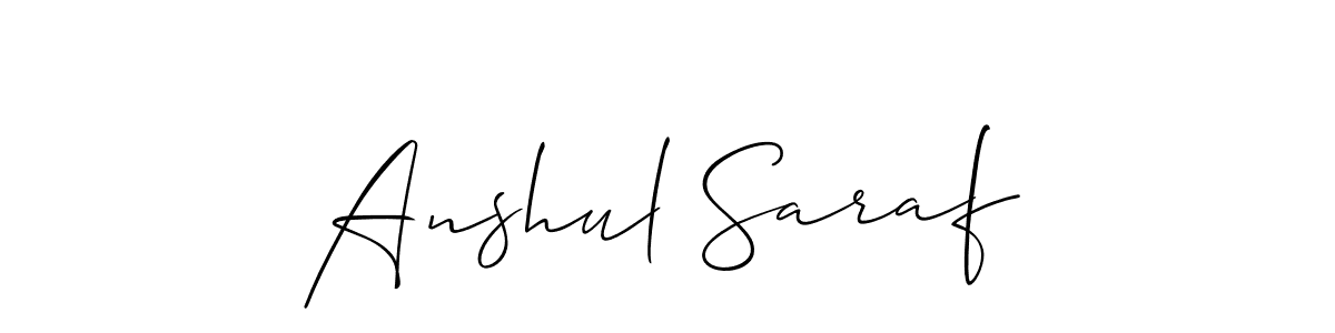 The best way (Allison_Script) to make a short signature is to pick only two or three words in your name. The name Anshul Saraf include a total of six letters. For converting this name. Anshul Saraf signature style 2 images and pictures png