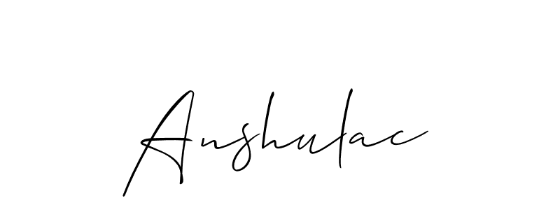 The best way (Allison_Script) to make a short signature is to pick only two or three words in your name. The name Anshulac include a total of six letters. For converting this name. Anshulac signature style 2 images and pictures png