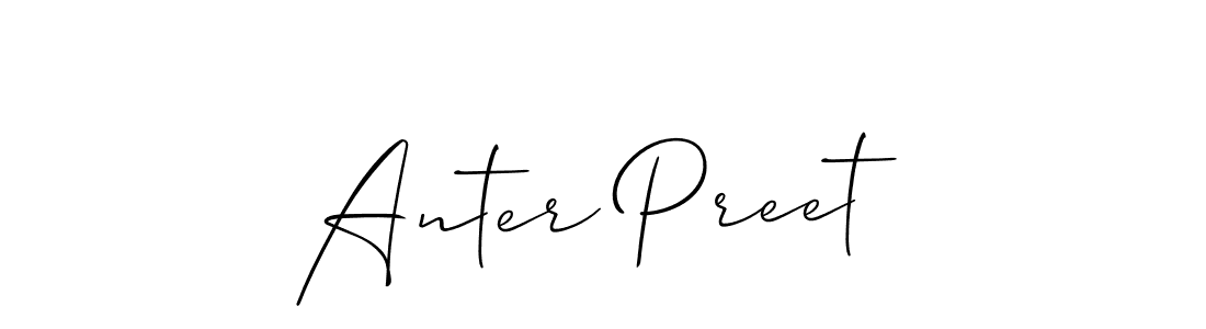 The best way (Allison_Script) to make a short signature is to pick only two or three words in your name. The name Anter Preet include a total of six letters. For converting this name. Anter Preet signature style 2 images and pictures png