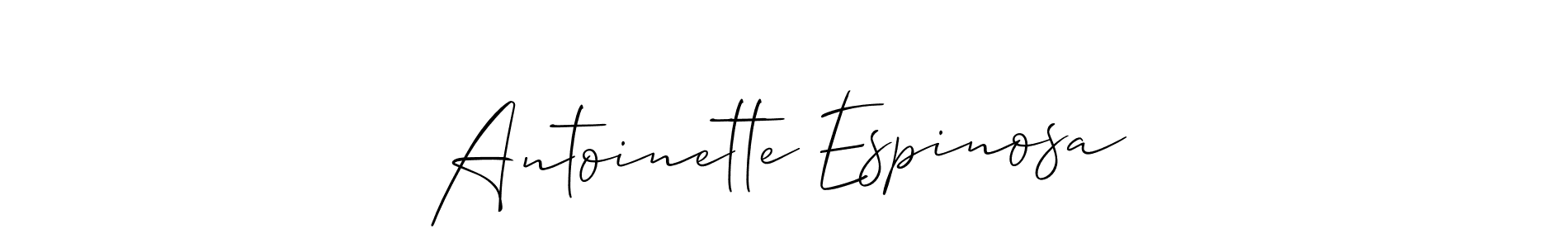 Make a short Antoinette Espinosa signature style. Manage your documents anywhere anytime using Allison_Script. Create and add eSignatures, submit forms, share and send files easily. Antoinette Espinosa signature style 2 images and pictures png