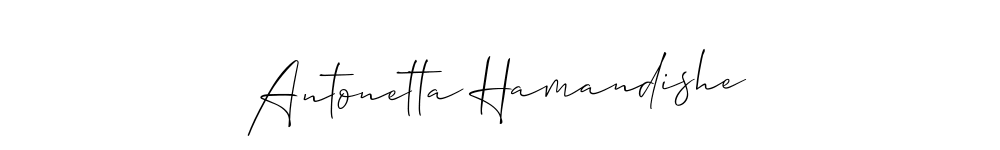 The best way (Allison_Script) to make a short signature is to pick only two or three words in your name. The name Antonetta Hamandishe include a total of six letters. For converting this name. Antonetta Hamandishe signature style 2 images and pictures png