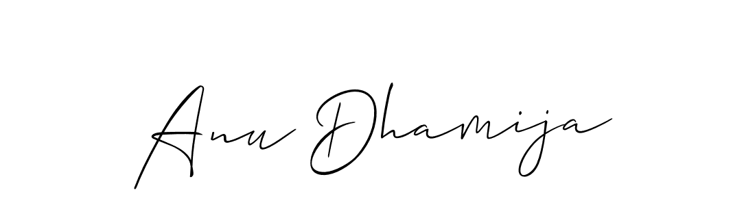 Make a short Anu Dhamija signature style. Manage your documents anywhere anytime using Allison_Script. Create and add eSignatures, submit forms, share and send files easily. Anu Dhamija signature style 2 images and pictures png