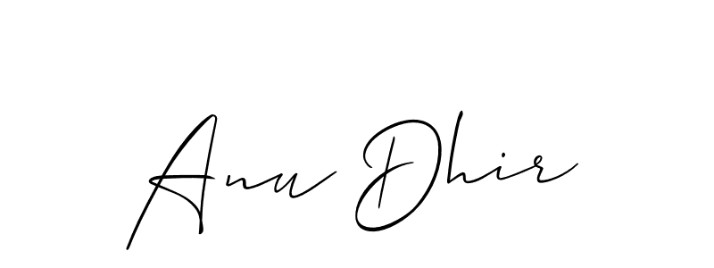 Make a short Anu Dhir signature style. Manage your documents anywhere anytime using Allison_Script. Create and add eSignatures, submit forms, share and send files easily. Anu Dhir signature style 2 images and pictures png