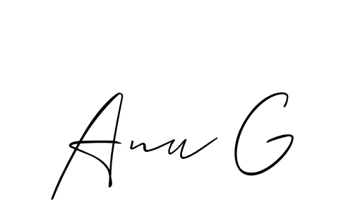 The best way (Allison_Script) to make a short signature is to pick only two or three words in your name. The name Anu G include a total of six letters. For converting this name. Anu G signature style 2 images and pictures png