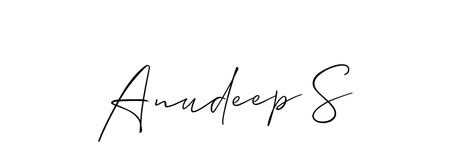 Also You can easily find your signature by using the search form. We will create Anudeep S name handwritten signature images for you free of cost using Allison_Script sign style. Anudeep S signature style 2 images and pictures png