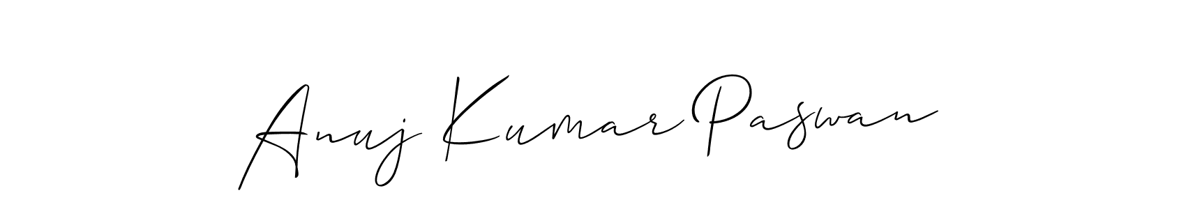 The best way (Allison_Script) to make a short signature is to pick only two or three words in your name. The name Anuj Kumar Paswan include a total of six letters. For converting this name. Anuj Kumar Paswan signature style 2 images and pictures png