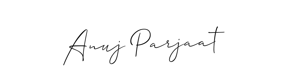 Also You can easily find your signature by using the search form. We will create Anuj Parjaat name handwritten signature images for you free of cost using Allison_Script sign style. Anuj Parjaat signature style 2 images and pictures png