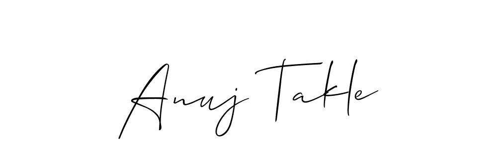 Allison_Script is a professional signature style that is perfect for those who want to add a touch of class to their signature. It is also a great choice for those who want to make their signature more unique. Get Anuj Takle name to fancy signature for free. Anuj Takle signature style 2 images and pictures png