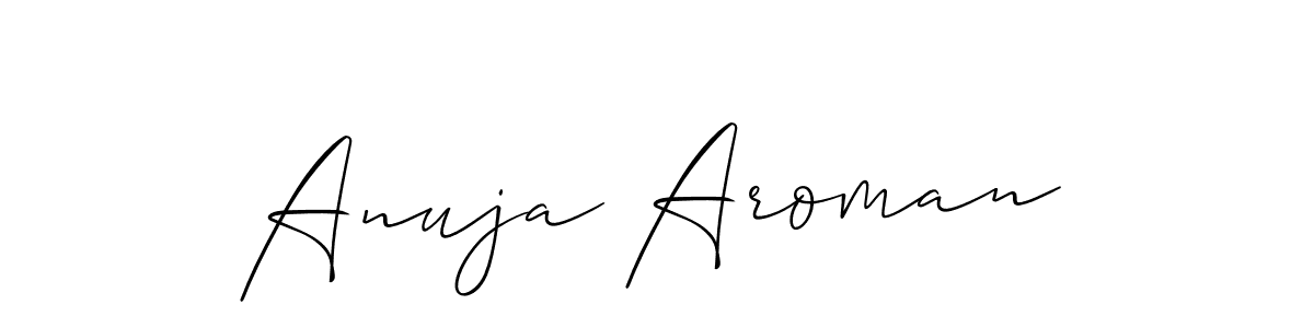 The best way (Allison_Script) to make a short signature is to pick only two or three words in your name. The name Anuja Aroman include a total of six letters. For converting this name. Anuja Aroman signature style 2 images and pictures png