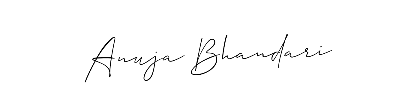 The best way (Allison_Script) to make a short signature is to pick only two or three words in your name. The name Anuja Bhandari include a total of six letters. For converting this name. Anuja Bhandari signature style 2 images and pictures png