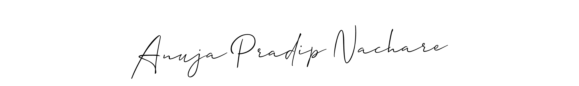 You should practise on your own different ways (Allison_Script) to write your name (Anuja Pradip Nachare) in signature. don't let someone else do it for you. Anuja Pradip Nachare signature style 2 images and pictures png