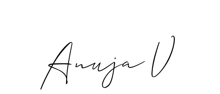 How to make Anuja V name signature. Use Allison_Script style for creating short signs online. This is the latest handwritten sign. Anuja V signature style 2 images and pictures png