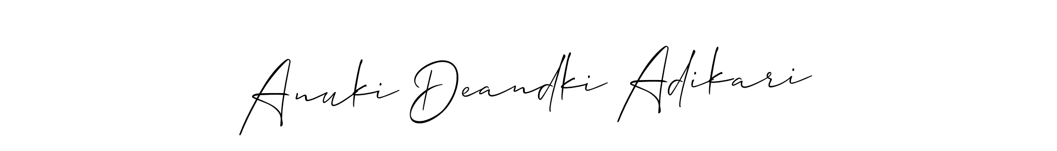 Allison_Script is a professional signature style that is perfect for those who want to add a touch of class to their signature. It is also a great choice for those who want to make their signature more unique. Get Anuki Deandki Adikari name to fancy signature for free. Anuki Deandki Adikari signature style 2 images and pictures png